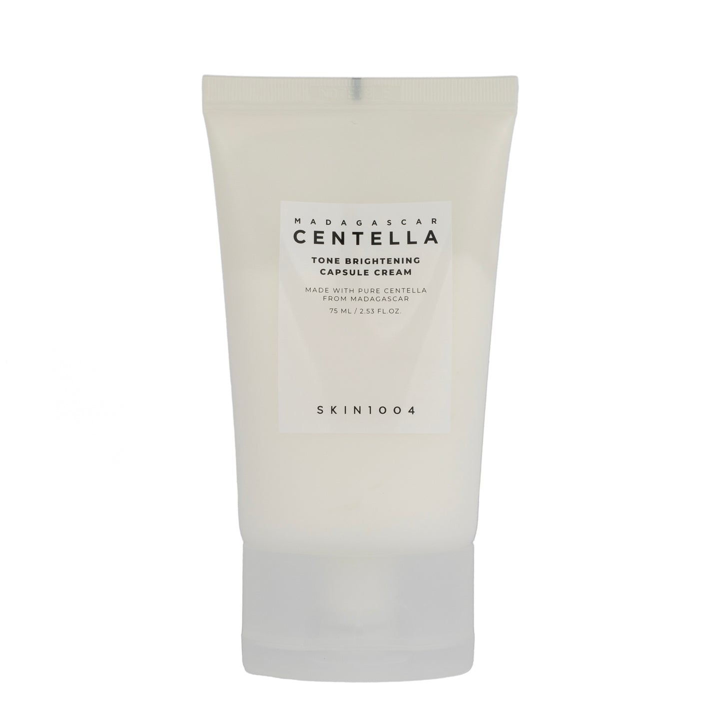 Barattolo di Skin1004 Madagascar Centella Brightening Cream da 75ml, crema viso illuminante e idratante con estratto di Centella Asiatica e capsule di niacinamide. Disponibile su Pink Beauty, il tuo shop di cosmetica coreana.