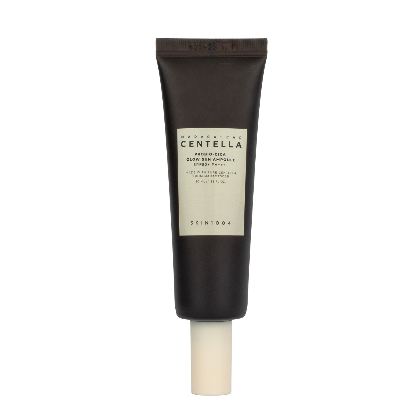 Barattolo di Skin1004 Centella Probio-Cica Glow Sun Ampoule SPF50+, crema solare viso con Centella Asiatica e Niacinamide, disponibile su Pink Beauty, il negozio specializzato in cosmetica coreana.